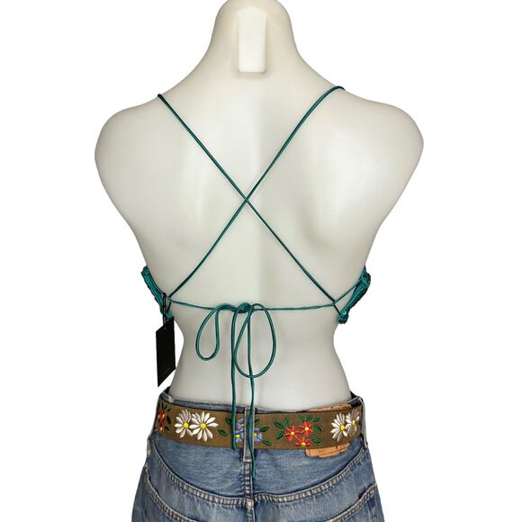 NBD Sequin Crop Top Mermaid Green MEDIUM Tie Back Bandeau Annelise $128 NEW - Picture 8 of 9